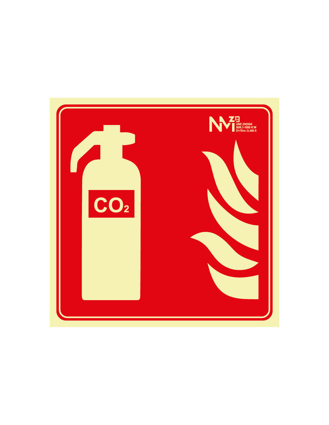 Señal Luminiscente PVC o Aluminio Cuadrada. Extintor CO2