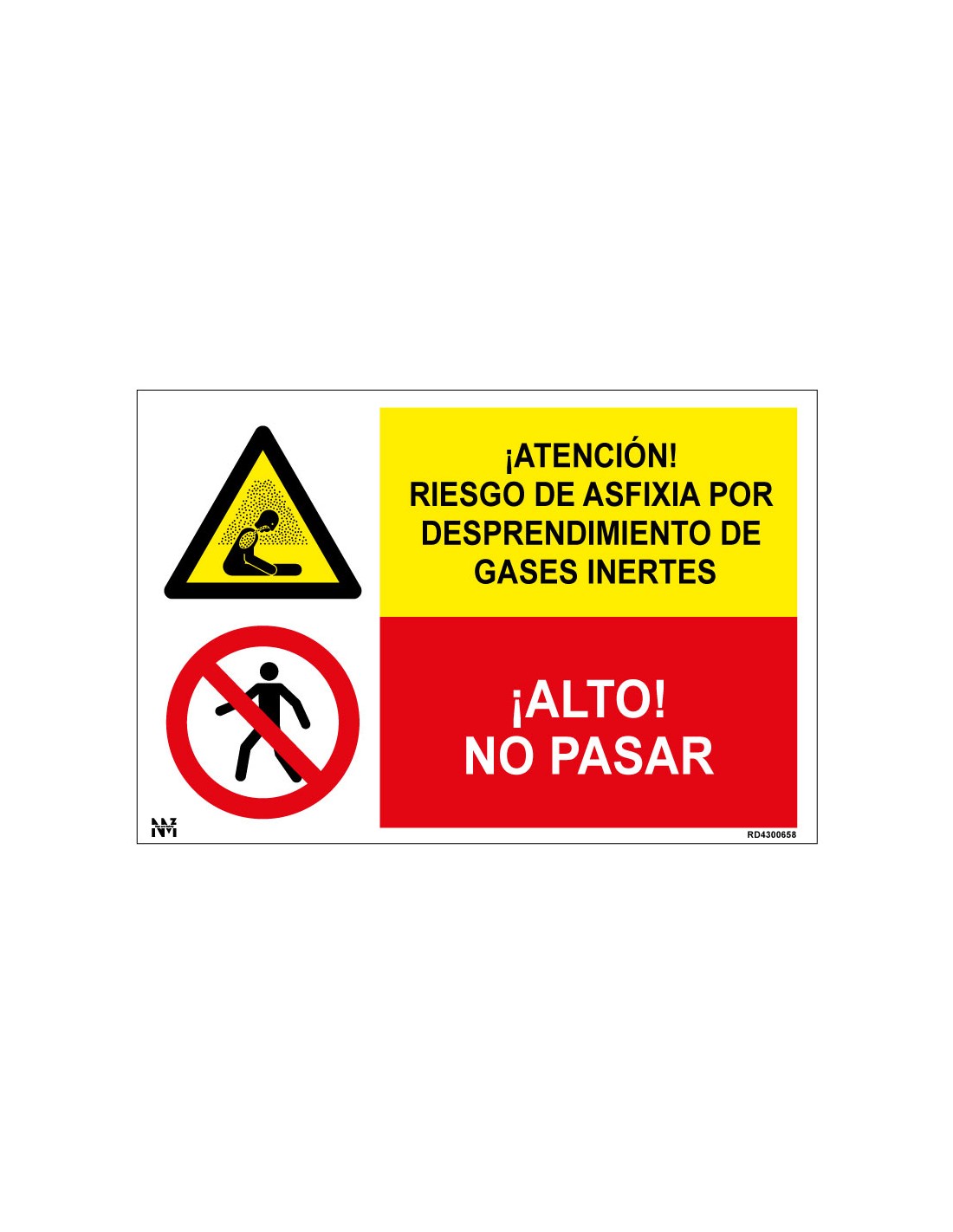 Señal Atención Riesgo de Asfixia por Desprendimiento de Gases Inertes. Alto No Pasar