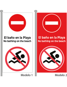 Bandera Prohibido el Baño Vertical