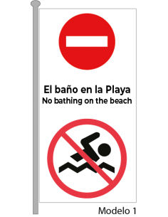 Bandera Prohibido el Baño Vertical