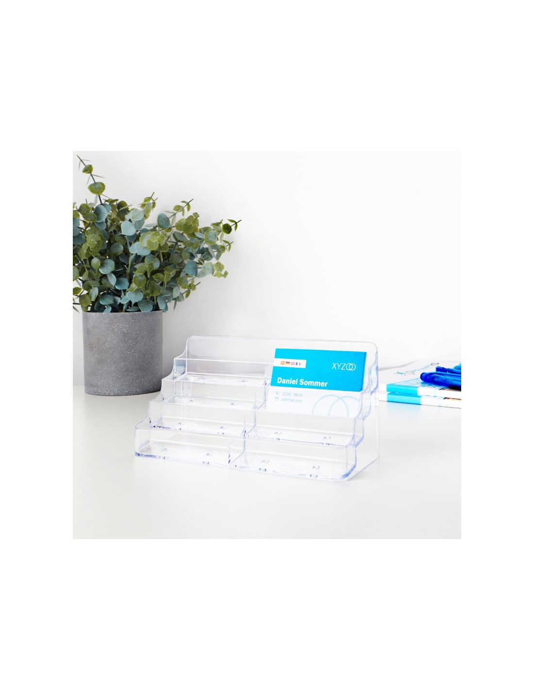 Expositor Dispensador de Tarjetas. Poliestireno de 8 Compartimentos