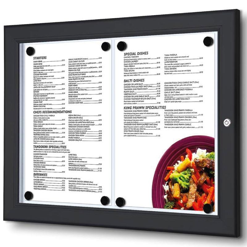 Vitrina Porta Menú. Negro. 2 x A4