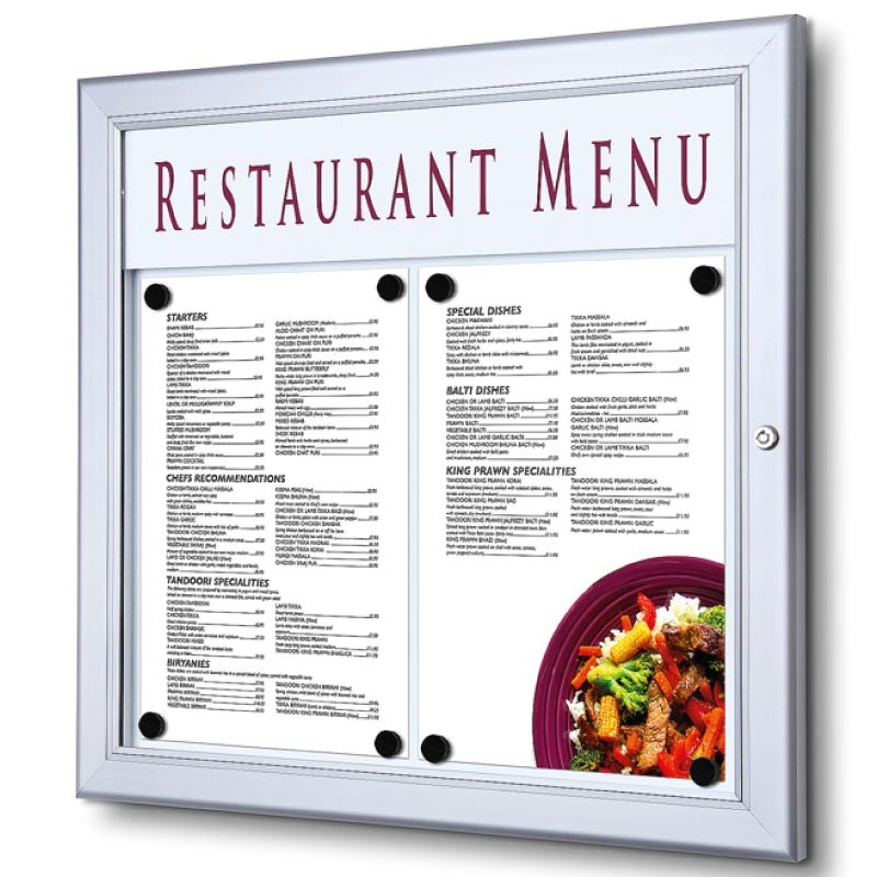 Vitrina Menú Logo. Plata. H. 2 x A4